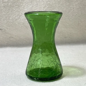 Vintage smaragdgrün Crackle Kunst Glas Mini Sanduhr Vase Mid Century Dekor 4" - Bild 1 von 11