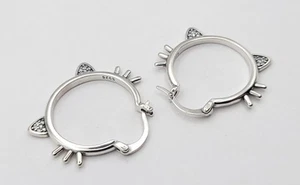 925 Sterling Silver Cat Hoop Earrings - Picture 1 of 2