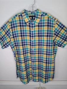 Banana Republic Linen Blend Button Down Shirt XL Blue Yellow Green Plaid S/S EUC - Bild 1 von 6