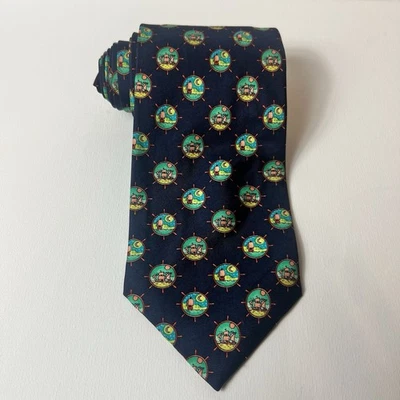 Corbata YVES SAINT LAURENT Pour Homme 100 % seda italiana veleros negros de colección nueva Foto 1 de 4