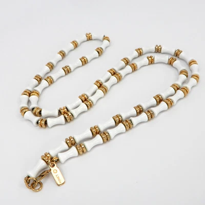 Vintage Monet White & Gold Beaded Necklace Signed 24" - Image 1 of 4