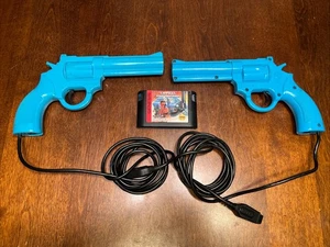 Lethal Enforcers w/ TWO The Justifier Light Gun Controller - Blue - SEGA Genesis - Picture 1 of 7