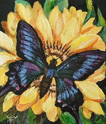YARY DLUHOS Butterfly Insect Spring Flower Nature Original Art Oil Painting - Image 1 of 4