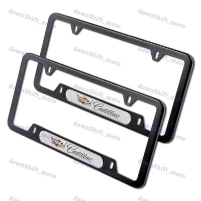 2PCS For CADILLAC Black White Metal Stainless Steel License Plate Frame NEW - Image 1 of 4