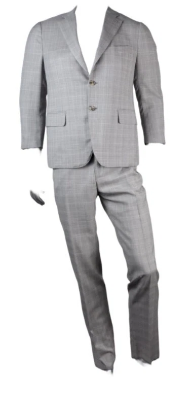 $5,495 NWT Gianluca Isaia Gray Window Pane 100% Wool 2-Button Suit Size 44 S - Image 1 of 4