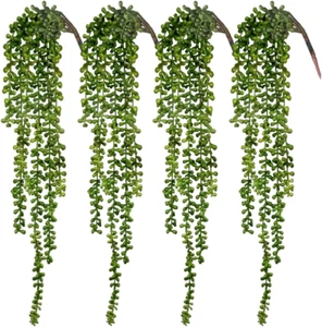 CEWOR 4Pcs Fake Hanging Plants, String of Pearls Artificial Hanging Succulents - Picture 1 of 12