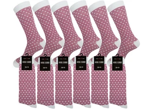 1-6-12 PAIR WEDDING SOCKS DUSTY ROSE PINK POLKA DOT COTTON DRESS SOCKS 10-13 - Picture 1 of 13