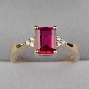 Lab Created Ruby 2.30Ct Emerald Cut Solitaire Wedding Ring Yellow Gold Plated - Picture 1 of 7