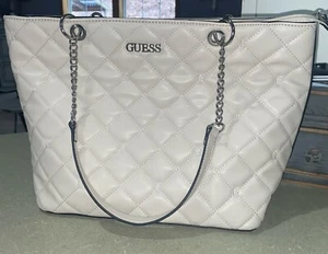 Guess Large Quilted Black Tote Bag Chain Handle Shoulder Bag Purse - Picture 1 of 12