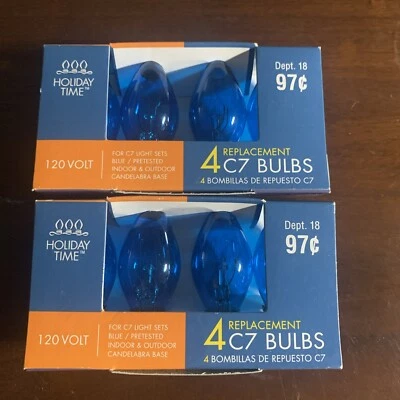 Lâmpadas de reposição de Natal azul transparente para ambientes internos/externos C7, 2 caixas de 4 - Imagem 1 de 2