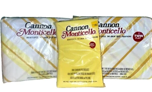 Cannon Monticello Twin Bed Sheets Flat Fitted Pillow Cases Yellow Stripe VINTAGE - Picture 1 of 6