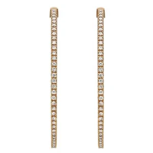Prong Set Round Cut Diamond Inside Out Hoop Earrings 14K Yellow Gold 1.96Cttw - Picture 1 of 4
