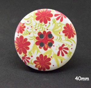 5 Large 40mm White 4 Hole Buttons with Red Flower Crafts Sewing 1373 - Picture 1 of 2