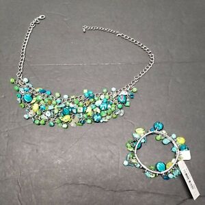 NEW 2 Piece Macy's Necklace & Bracelet Set Turquoise Emerald Uncut Stones 