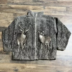 VTG Black Mountain Outdoor Buck Deer Doe All Over Hunting Graphic Fleece Adult M - Picture 1 of 13