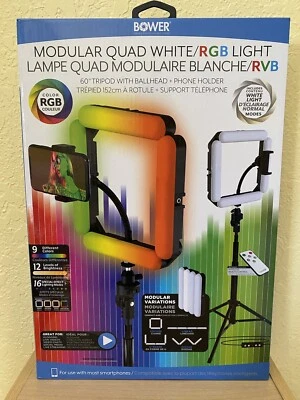 BOWER Modular Quad White/RGB Light 60” Tripod With Ballhead + Phone Holder. New. - Image 1 of 4