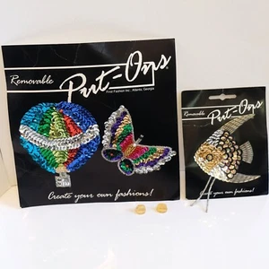 3 Put-Ons Sequin Bead Applique Removeable Patch Hot Air Balloon Butterfly Fish - Picture 1 of 4