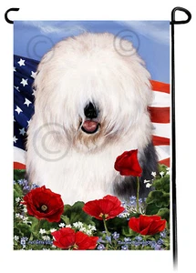 Patriotic Flowers Garden Flag - Old English Sheepdog - Picture 1 of 1