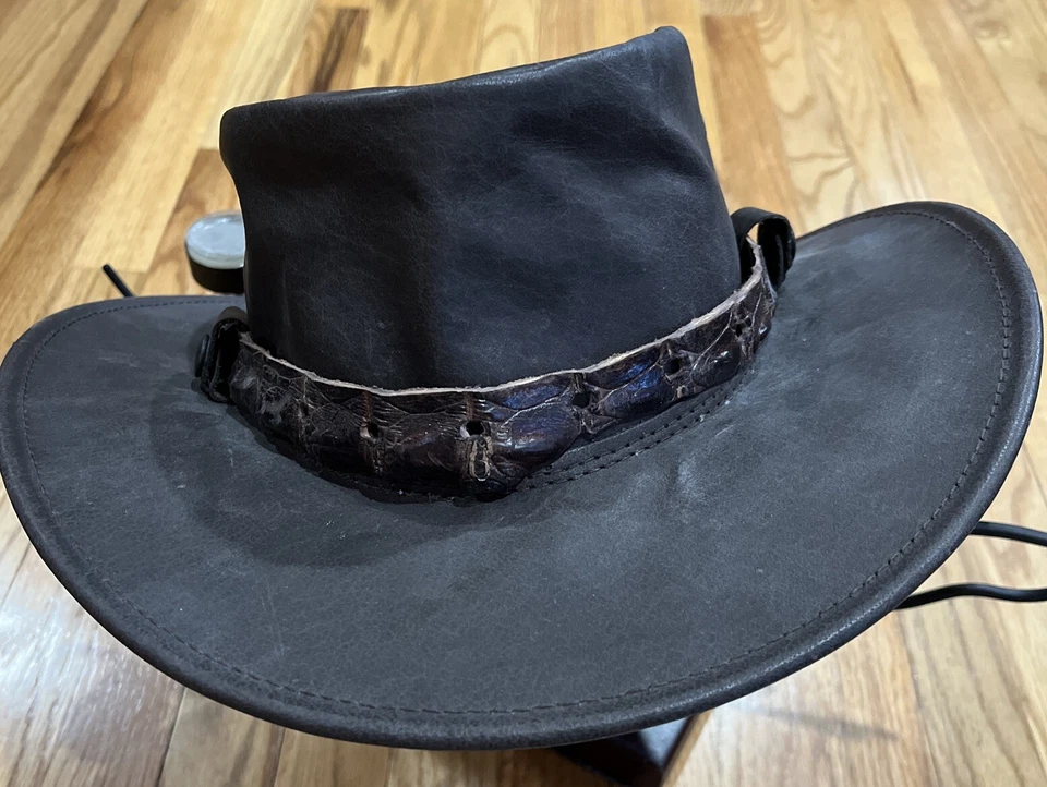 De Colección Jacaru Hecho en Australia Cuero Marrón Outback Sombrero Banda Cuero Cocodrilo XXL Foto 1 de 4