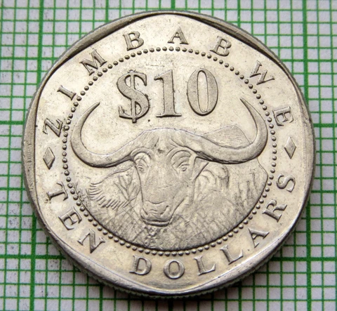 ZIMBABWE 2003 10 DOLLARS, CAPE BUFFALO, AUNC Cover