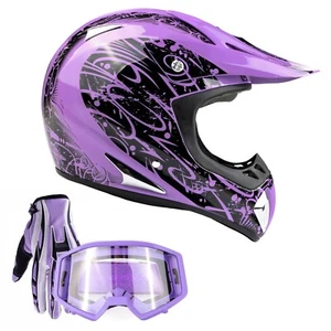 Adult Purple ATV Helmet Combo Purple Gloves Goggles Motocross DOT UTV Men Women - Bild 1 von 12