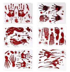 6 Piezas Adhesivos de Ventana Huella de Mano Sangrienta - Terror PVC con Salpicaduras de Sangre - Imagen 1 de 5