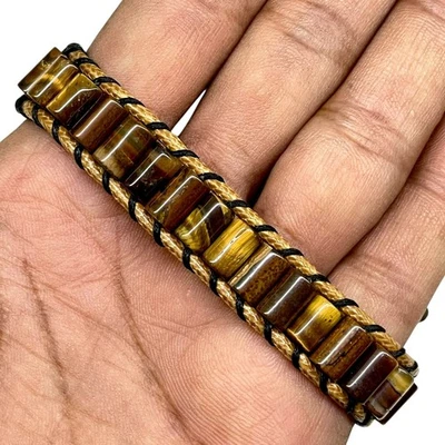Handgemacht 7.5 IN Tiger Auge Armband Stilvoll Multi Ton Zylinder Perlen Haltbar - Bild 1 von 4