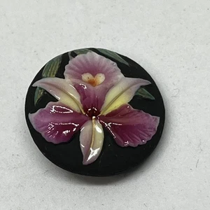 Ceramic Button Arita Ware Floral Purple White Black Iris JAPAN Vintage - Picture 1 of 7