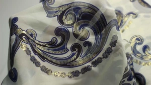 Paisley Design Chiffon Fabric - Gold and sheny pattern Elegant, Soft and Sheer f - Picture 1 of 9