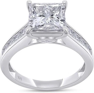 3 Ct Princess Cut Moissanite Bridal Wedding Engagement Ring Sterling Silver - Image 1 of 4