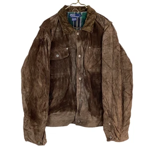 Vintage Polo Ralph Lauren Suede Leather Barn Coat Jacket Large 90s Made Portugal - Picture 1 of 3