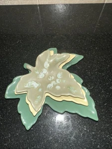 Juego de 3 Platos de Baratija Decorativos Hoja Cerámica Anidación 3.5"-3"-2.5" Esmalte por Goteo - Imagen 1 de 3