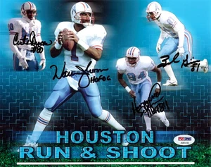 Houston Oilers Run & Shoot Signed 8x10 Photo "HOF 06" 4 Sigs Warren Moon PSA/DNA - Picture 1 of 2