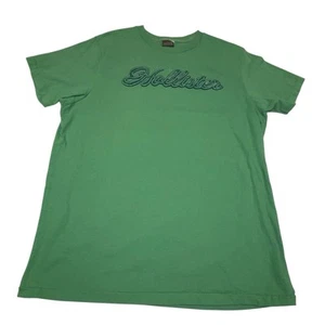 Hollister Herren T-Shirt Y2K grün Schrift bestickt Applikation Logo Gr. L Grunge Schule - Bild 1 von 9