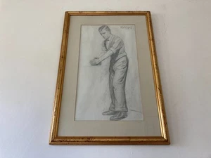 Vintage große original gerahmte montierte Lebensstudie Portrait Zeichnung signiert Künstler - Bild 1 von 12