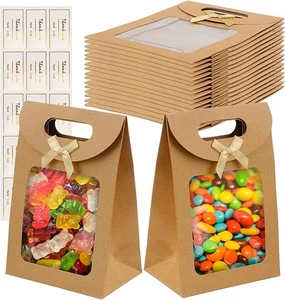 12 Stück Geschenktüte mit Fenster, mit Einem Aufkleber, Papiertüten, Krafttüten - Bild 1 von 7