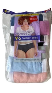 Hanes Damen atmungsaktiv gerippt Baumwolle 9er Pack ohne Etikett Slips Größe 6/M NEU - Bild 1 von 2