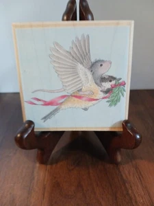 Hausmaus Stampabilities Gummistempel Maus Reitvogel mit Mistelzweig - Bild 1 von 3