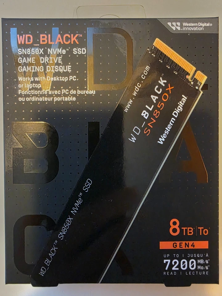 SSD WD_BLACK 8TB SN850X NVMe - Gen4 PCIe, M.2 WDS800T2X0E sem dissipador de calor novo na caixa - Imagem 1 de 2