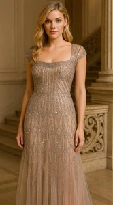NEW! Adrianna Papell Sequin Beaded GOWN DRESS Anthropologie ModCloth Small - Picture 1 of 6