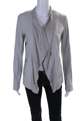 Pure DKNY Womens Linen Draped Two Pocket Zip Up Jacket Size Gray Size S - Image 1 of 4