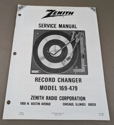 Zenith Record Changer Model 169-479 Service Manual D-3637 - Image 1 of 3