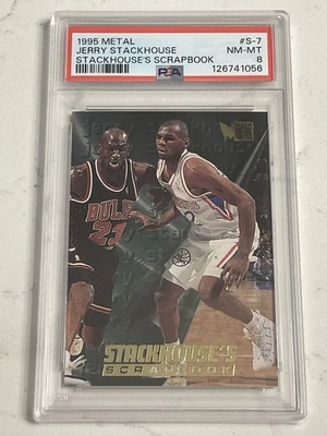 1995 Fleer Metal Stackhouses Scrapbook Card w/MICHAEL JORDAN #S7 PSA 8 NM/MT - Image 1 of 2