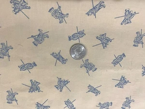1/2 Yard Vintage Marching Teddy Bear Blue On Tan Marcus Brothers Textiles 0818 - Picture 1 of 1