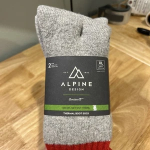 Alpine Design Heavyweight Boot sock Red Heather Gray Colorblock 2-Pack Size XL - Picture 1 of 7