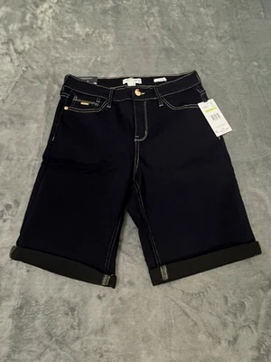 Pantalones cortos Nine West Bermudas para mujer 4/27 azul marino puntada en contraste tiro alto puños Foto 1 de 4
