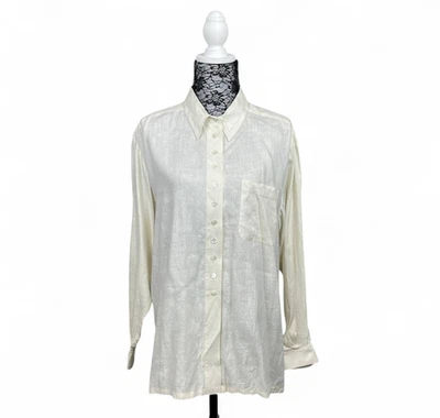 Camisa túnica vintage de lino con botones delanteros mediana natural manga larga minimalista Foto 1 de 4