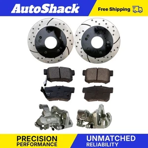 Rear Drilled Slotted Brake Rotors Ceramic Pads Calipers for Acura RSX 2.0L - Picture 1 of 7