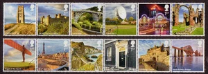 JUEGO DE 12 EN 2 TIRAS GRAN BRITAIN 2011 ""REINO REINO UNIDO A-Z PARTE 1" FINO USADO - Imagen 1 de 1