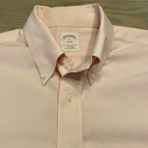 READ Brooks Brothers 346 Pink Pinpoint Oxford Shirt Mens 16 Short Slv Button Up - Picture 1 of 18